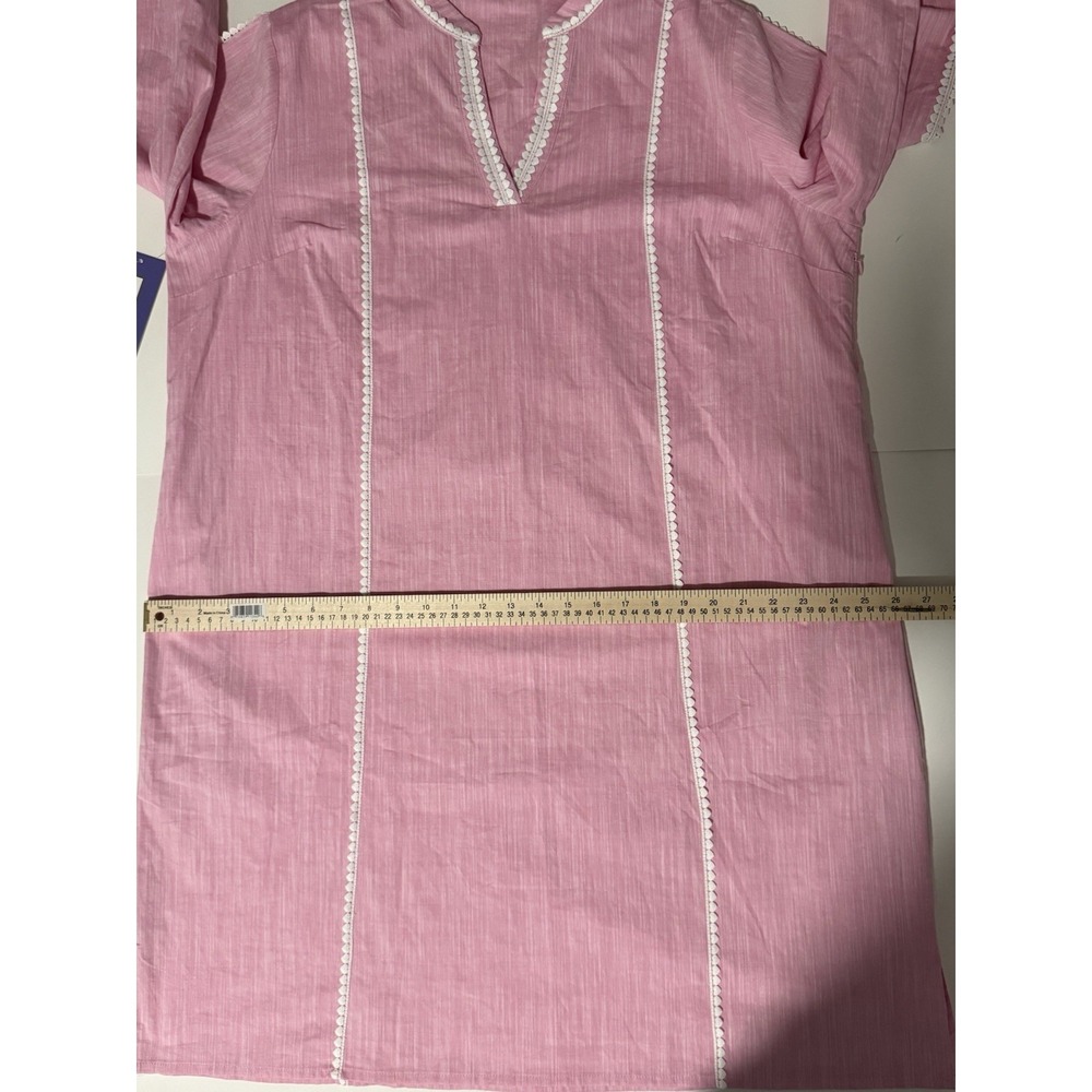 Pink Cotton Linen Shift Tunic Dress White Trim Pockets Side Zip Resort XXL NWT - Picture 11 of 15